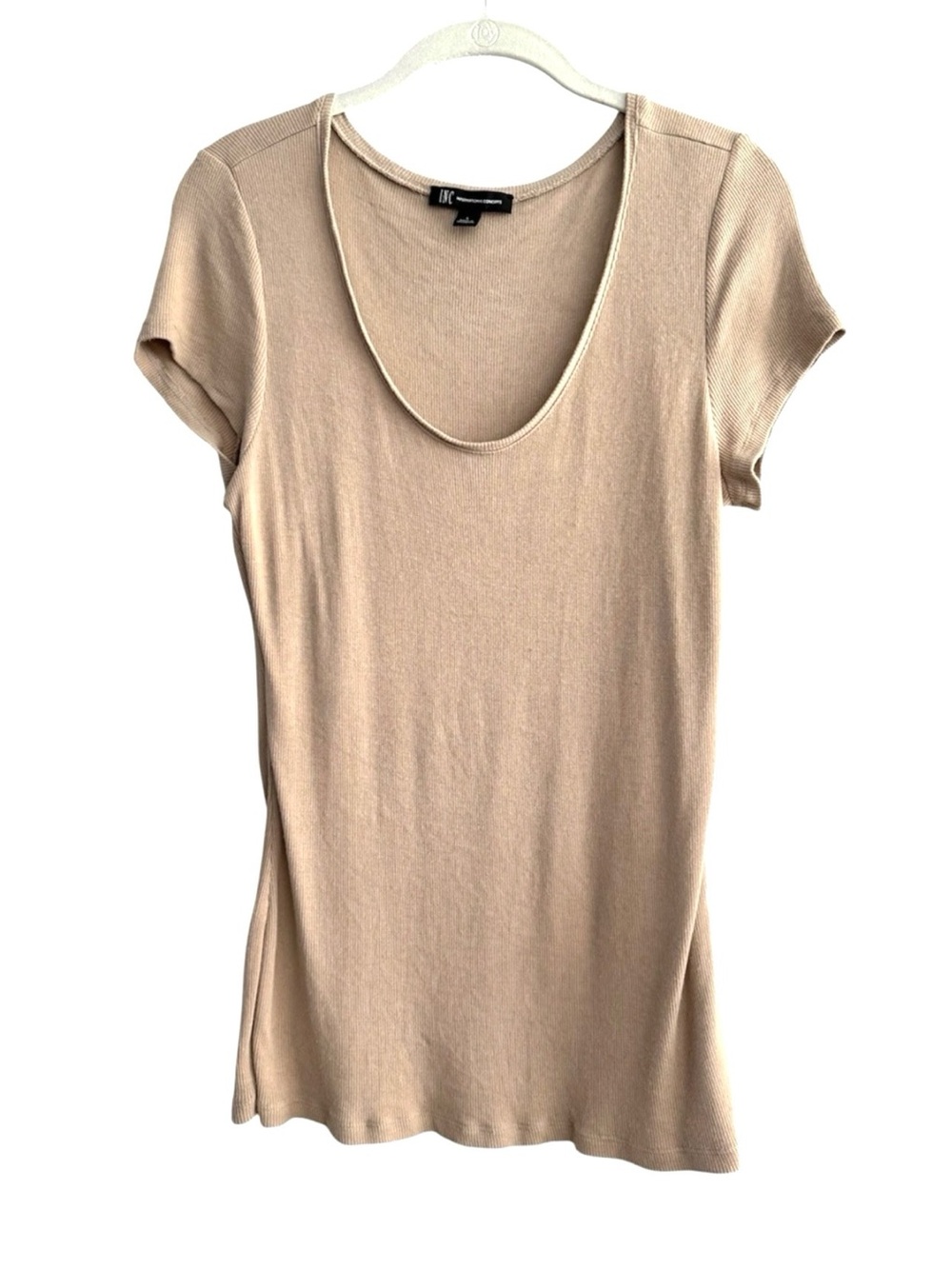 INC International Concepts Short Sleeve V-neck Tee Tan Size L